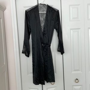 Victoria’s Secret Black Silk and Lace Robe